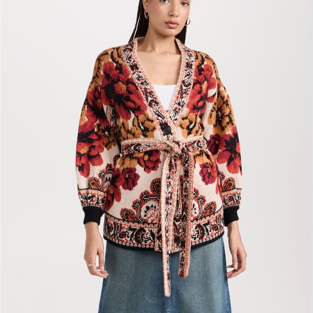 🧡 FARM Rio Winter Tapestry Sand Knit Cardigan NWT